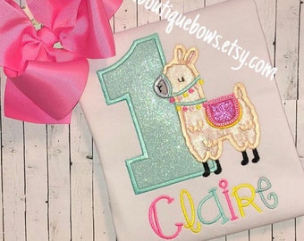 Llama birthday shirt for girls llama birthday outfit 1st birthday 2nd birthday llama party mint hot pink yellow 12 18 months 2t 3t 4t 5t 6t