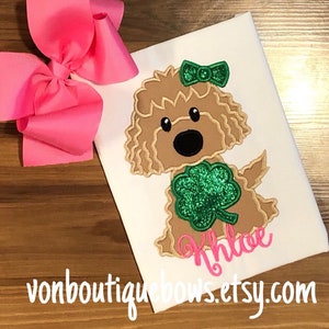 Puppy Shamrock green Applique Matching Bow Girls Boutique Clothes Newborn 3 6 9 12 months 2T 3T 4T 5T 6 8 10 St. Patricks day image 1