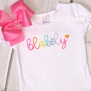 Girls personalized shirt, girls name shirt, girls bow name top Rainbow Outfit Boutique shirt long Newborn 3 6 9 12 months 2T 3T 4T 5T 6 8