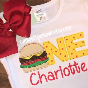 Hamburger cheese bbq birthday Personalized Boutique Number First 1st 2T 3 4 5 6 8 Girls Applique Short Long Sleeve Shirt Tank Top