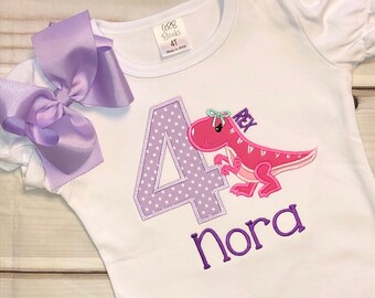 Dinosaur Lavender Birthday Shirt Girl, Hot Pink Dino Outfit, Personalized rex party