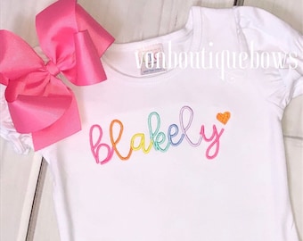 Girls personalized shirt, girls name shirt, girls bow name top Rainbow Outfit Boutique shirt long Newborn 3 6 9 12 months 2T 3T 4T 5T 6 8