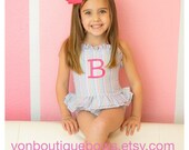 Pink green purple lavender piece bikini seersucker swim suit swimwear 6 12 18 month 2t 3T 4T 5 6 8 monogram embroidery southern ruffle