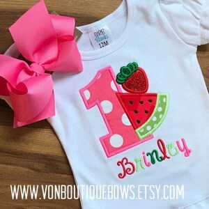 Birthday watermelon strawberry twotti frutti Bow Personalized Shirt 1st Birthday 2nd 3rd 4th 5th 6th 7th 8th Girl Tank Short Long Sleeve