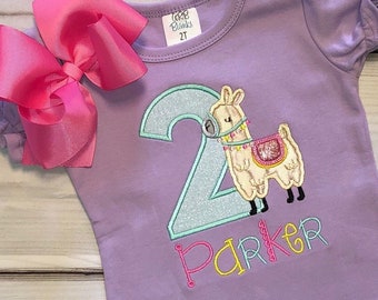 Lavender Llama birthday shirt for girls llama birthday outfit 1st birthday 2nd birthday llama party mint hot pink 12 18 months 2t 3t 4t 5t 6