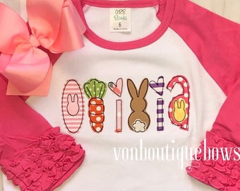 Easter Shirt pink bunny lamb Easter basket egg 6 12 18 24 month 2T 3T 4T 5 6 8 10 girls long short sleeve icing name personalized raglan