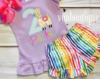 Lavender Llama birthday shirt for girls llama birthday outfit 1st birthday 2nd birthday llama party mint hot pink 12 18 months 2t 3t 4t 5t 6