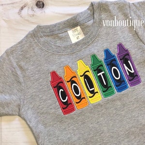 Crayon back to school rainbow primary boys shirt preschool pre-k kindergarten 1st grade 2nd grade 3rd grade yellow grey red blue green