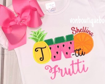 Birthday fruit pineapple orange twotti frutti Bow Personalized Shirt second 2nd two Birthday Girl Tank Short Long Sleeve tee applique shirt