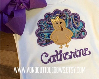 Turkey purple gold Personalized Applique Matching Bow Winter Outfit Girls Boutique Holiday Newborn 3 6 9 12 months 2T 3T 4 5 6 8 10