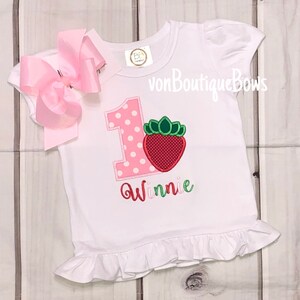 Birthday strawberry Red pink green Bow Personalized Shirt 1st Birthday 2nd 3rd 4th 5th 6th 7th Girl Tank Short Long Sleeve frutti birthday