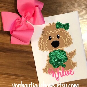 Puppy Shamrock green Applique Matching Bow Girls Boutique Clothes Newborn 3 6 9 12 months 2T 3T 4T 5T 6 8 10 St. Patricks day image 2