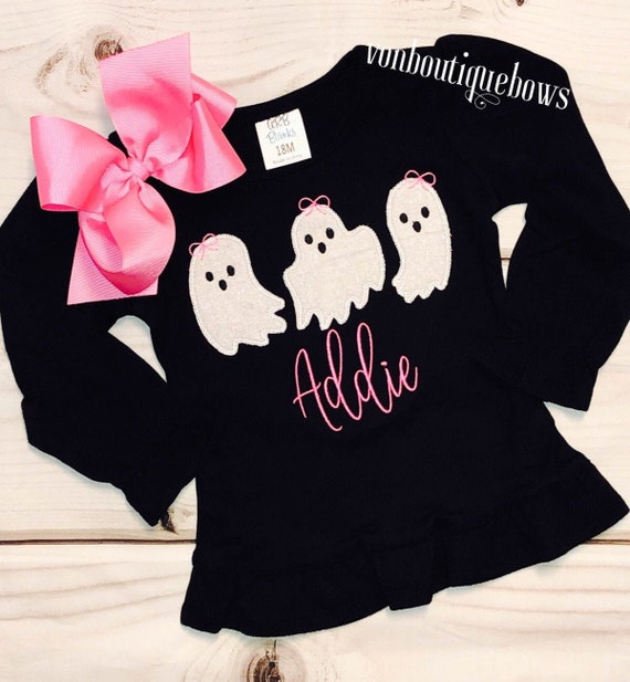 Girly hot pink sparkle Ghost Halloween Shirt: girls Halloween boutique outfit