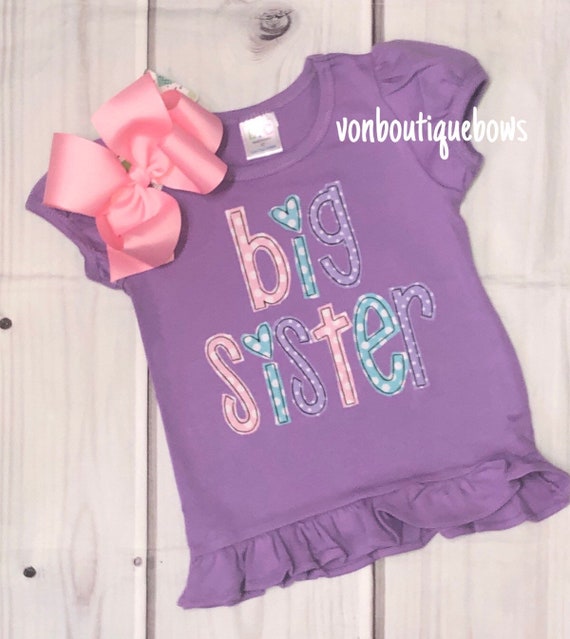 Rainbow Name Big Sister Monogram Shirt Personalized Vintage Raggy Stitch Purple Pink Blue 12 Months 18 Months 2T 3T 4T Girls 5 6 8 10 Etsy