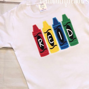 Crayon back to school rainbow primary boys shirt preschool pre-k kindergarten 1st grade 2nd grade 3rd grade yellow white red blue green