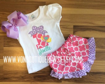 Butterfly Birthday Outfit: Applique Shirt, Ruffle Shorts & Hairbow