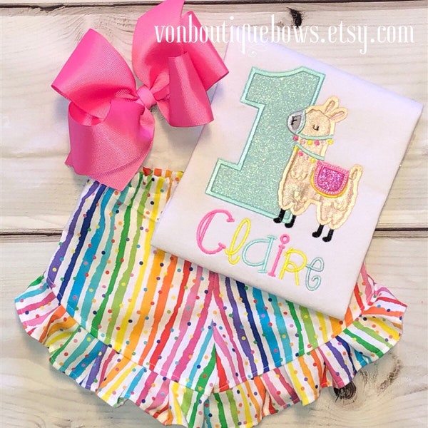 Llama birthday outfit for girls llama 1st birthday 2nd birthday llama party hot pink yellow 12 18 months 2t 3t 4t 5t 6t ruffle shorts polka