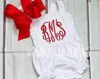 Baby Girl Ruffle Romper: Personalized Monogram Sunsuit summer outfit baby gift