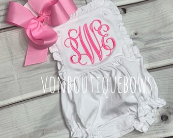 Baby Girl Ruffle Romper: Personalized Monogram Cotton Sunsuit