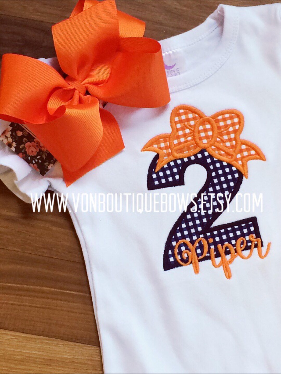 Navy Bow Gingham Bow Personalized Boutique Number Birthday Boutique ...