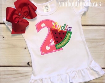 Watermelon Birthday Outfit: Personalized Twotti Frutti Shirt & Bow