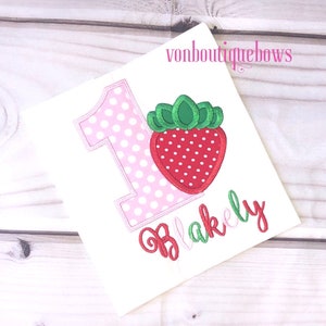 Birthday strawberry any age ! Red pink green Bow Personalized Shirt 1st Birthday 2nd 3rd 4th 5th 6th 7th 8th Girl Tank Short Long Sleeve