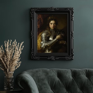 Warrior Queen with Cat | Fantasy Royal Portrait Digital Art | Regal Cat Lover Wall Decor