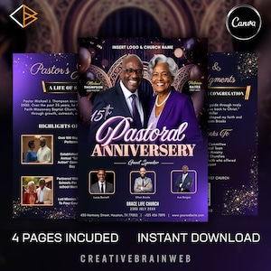 Pastoral Anniversary Program Template | Church Anniversary Bifold Brochure | Editable Canva Design