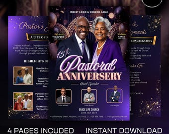 Pastoral Anniversary Program Template | Church Anniversary Bifold Brochure | Editable Canva Design