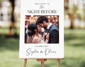Rehearsal Dinner Welcome Sign with Photo: Editable Canva Template (Digital Download)