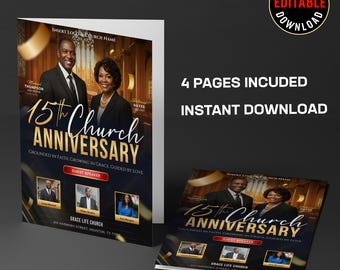 Church Anniversary Program Template | Bifold Brochure | Editable Canva Design
