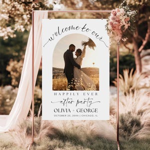 Wedding Welcome Sign Template, Happily Ever After Party Sign, Welcome Sign with Picture, Wedding Reception Poster, Editable Printable