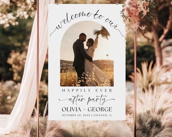 Wedding Welcome Sign Template, Happily Ever After Party Sign, Welcome Sign with Picture, Wedding Reception Poster, Editable Printable