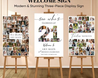 21st Birthday Photo Collage Welcome Sign: Editable Canva Template (Digital Download)