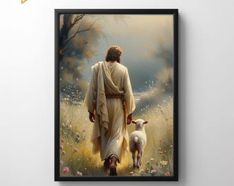 Good Shepherd Art Print | Jesus Leaving the 99, Bible Wall Decor (Digital Download)
