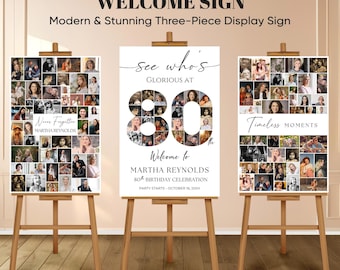 Letrero de bienvenida con collage de fotos para 80 cumpleaños: Plantilla editable de Canva (descarga digital)