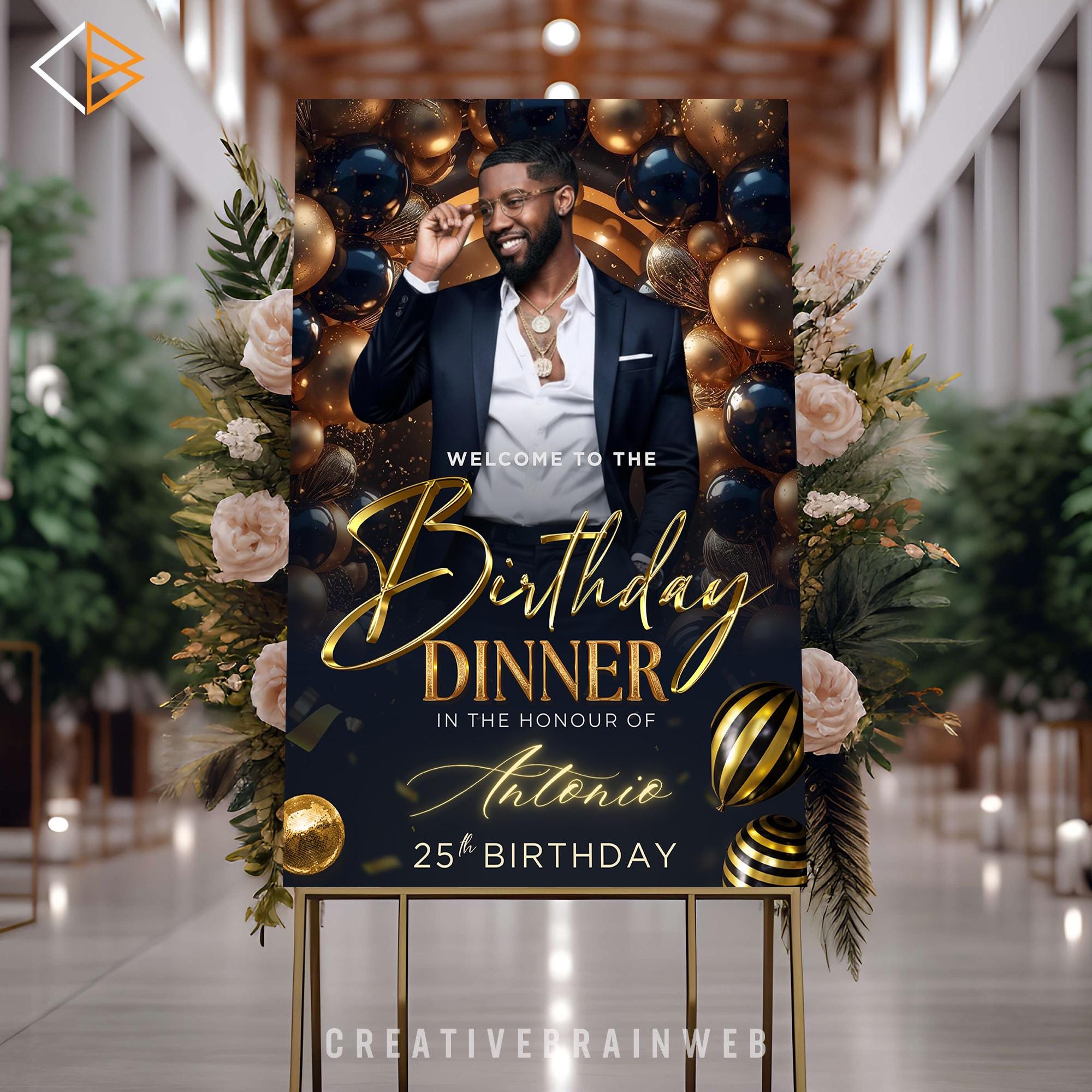 Editable Birthday Welcome Sign: Luxury Black & Gold Party Poster ...
