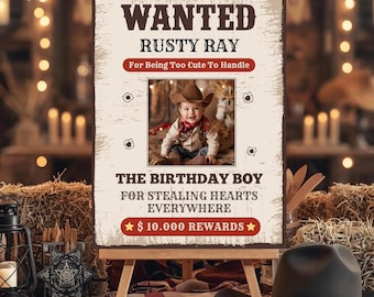 Wanted Poster Sign Cowboy Birthday Western Party Photo Editable Printable Template