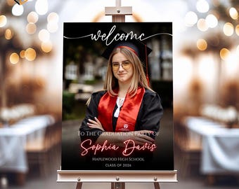 Photo Graduation Welcome Sign Template | Senior Graduation Party Poster | Editable Canva Grad Decor Backdrop