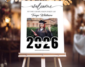 Graduation Welcome Sign Template | Photo Grad Party Poster | Minimalist Decor | Class of 2026