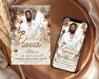 Birthday Invitation Template | Champagne Gold Ivory & Pearl White Animated Evite | Elegant Luxury Party Invite | Editable Canva Download