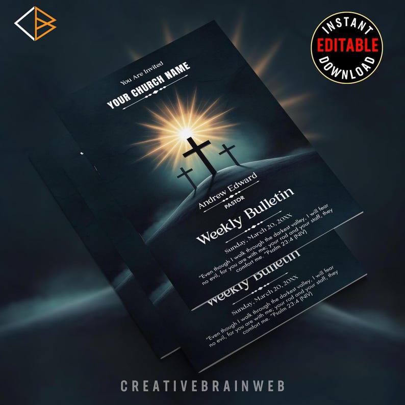 Church Bulletin Template Editable Canva Bifold Program Worship