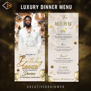 Champagne Gold Ivory and Pearl White Dinner Menu | Elegant Editable Party Menu | Printable Table Card