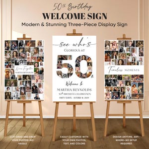 50th Birthday Photo Collage Sign, Editable Number 50 Poster Template, Printable Milestone Birthday Welcome Sign Canva Download