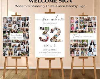32nd Birthday Photo Collage Welcome Sign: Editable Canva Template (Digital Download)