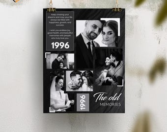 Anniversary Photo Collage Template | Romantic Couple Keepsake Gift | Editable Canva Digital Download