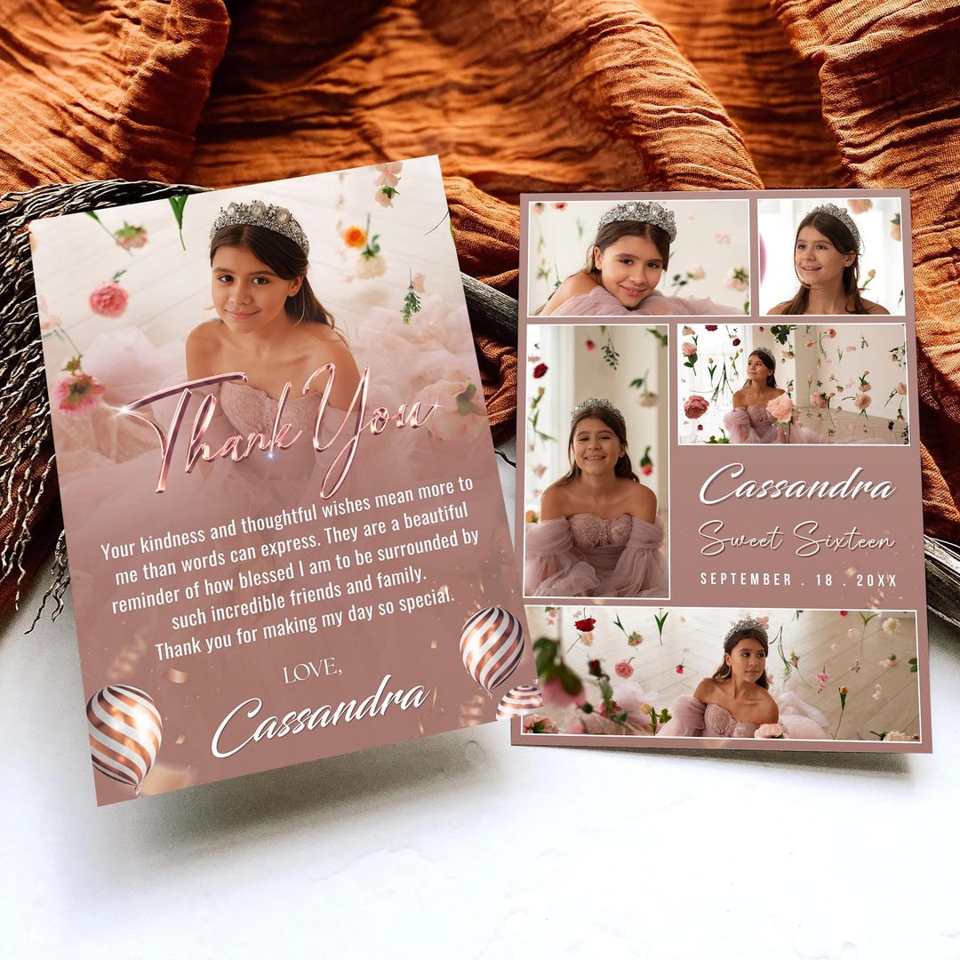 Birthday Thank You Photo Card Template | Editable Canva Printable ...
