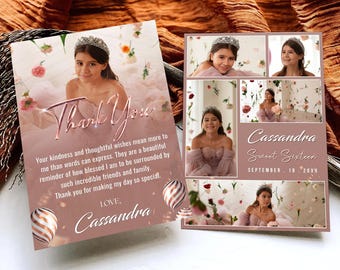 Birthday Thank You Photo Card Template | Editable Canva Printable | Sweet 16 Thank You Card