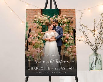 Rehearsal Dinner Welcome Sign with Photo: Editable Canva Template (Digital Download)