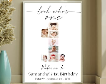 1st Birthday Photo Collage Template | Number 1 Picture Collage | Editable Canva First Birthday Gift